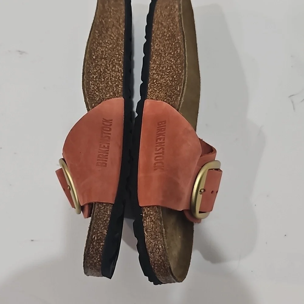 Rare Birkenstock Madrid Big Buckle “Mars Red” nubuck leather gold size 38 narrow